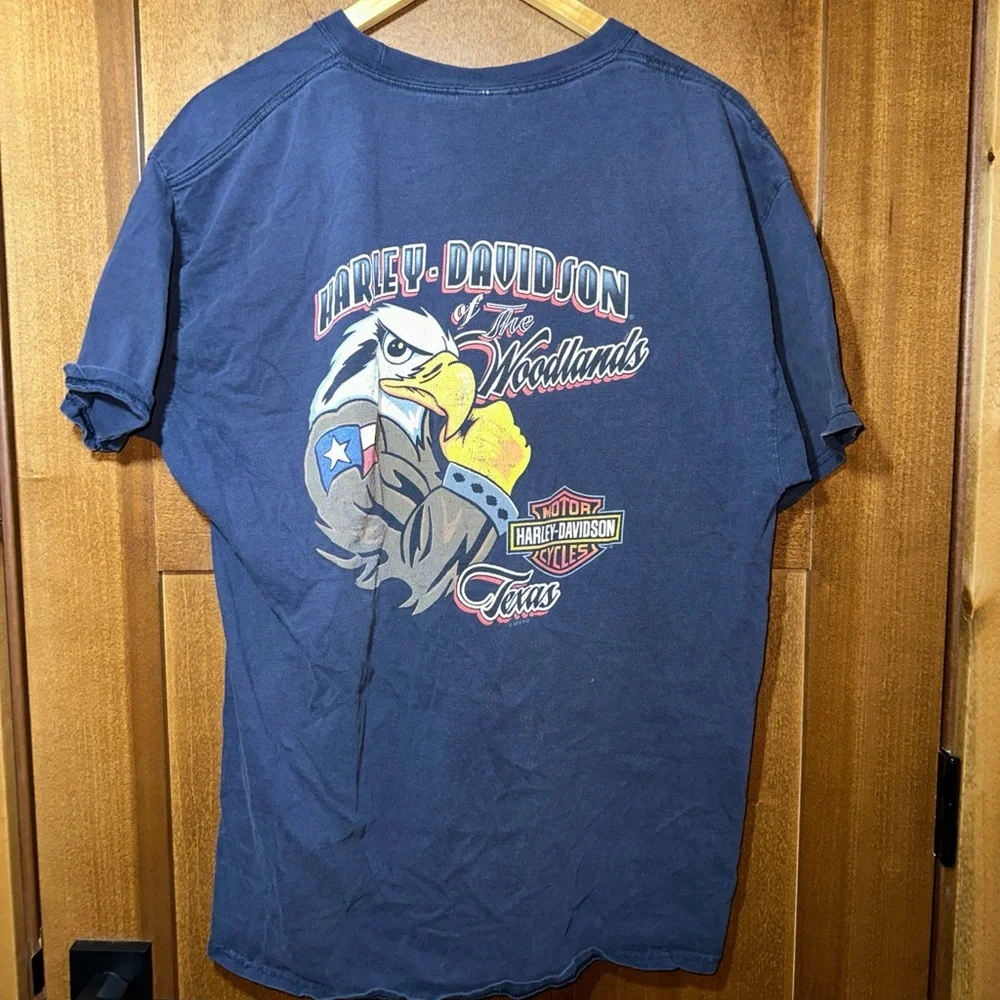 Harley-Davidson The Woodlands Texas Eagle Graphic T-Shirt Mens Navy Blue‎ L